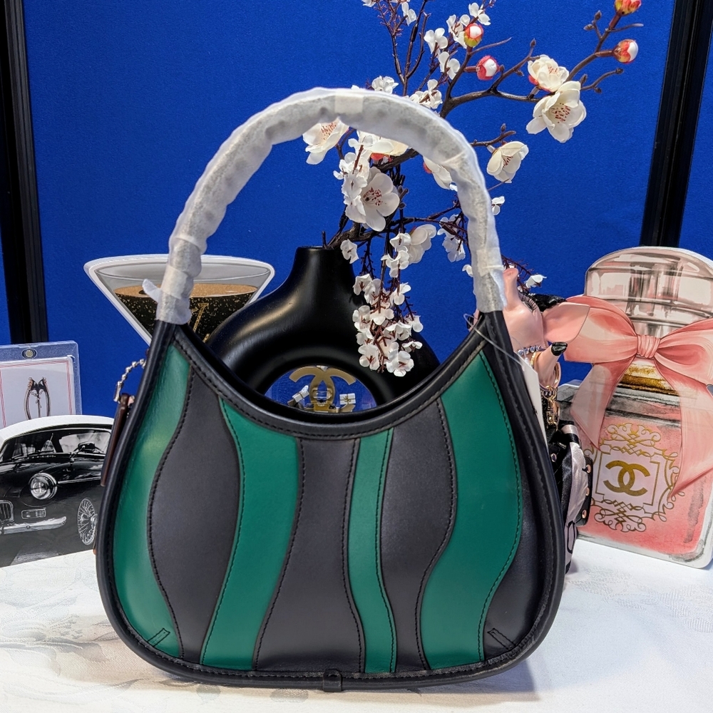Coach Ergo Bag In Wavy Stripe Up crafted Leather - Midnight Navy And Green🔥